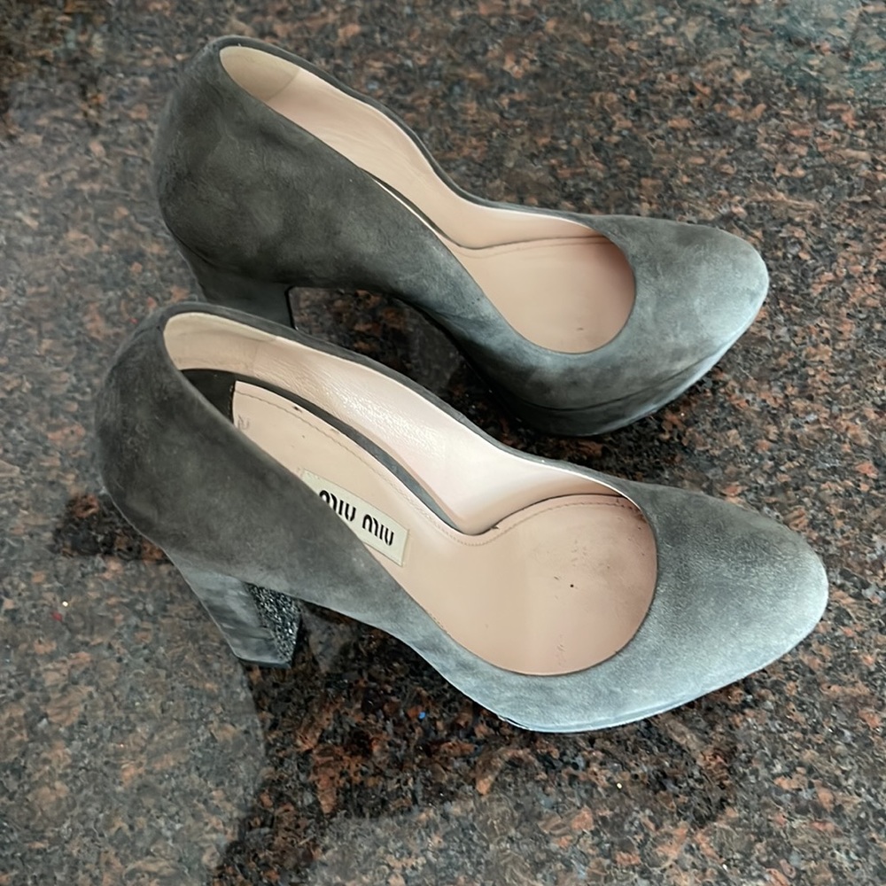 Miu Miu Suede Platform Heel W Glitter Size 38 Euc - image 3